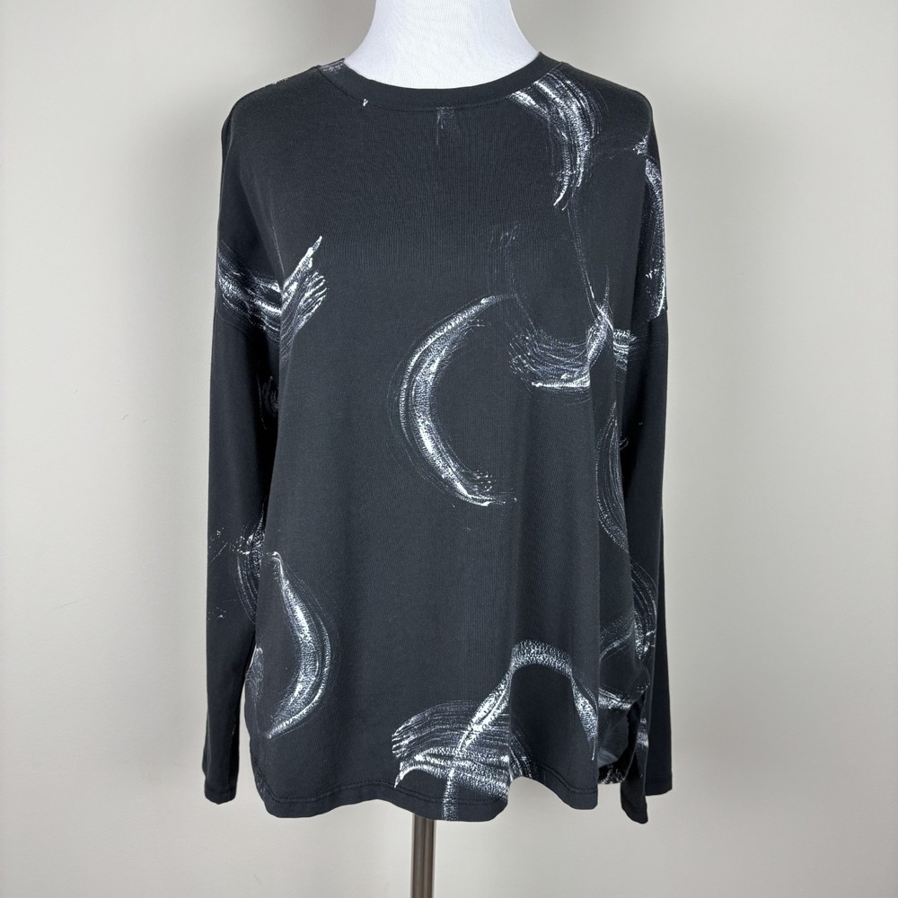 Lisa Bayne Top Womens Small Black Long Sleeve Stretch Knit Art Whimsigoth Casual